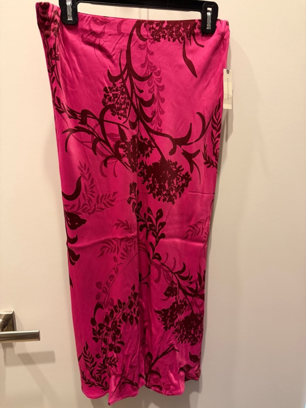 Anthropologie Pink and Black Floral Midi Skirt